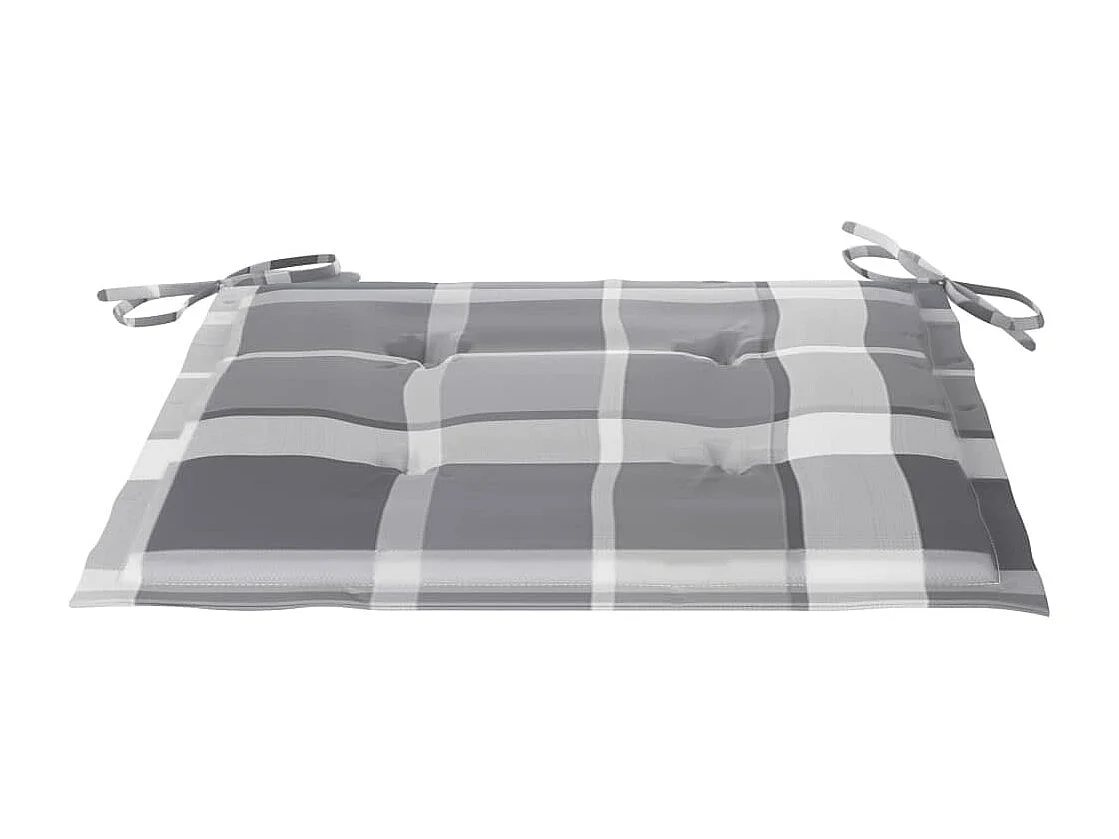 Chaises de jardin et coussins à carreaux gris 4 pcs Teck massif 2