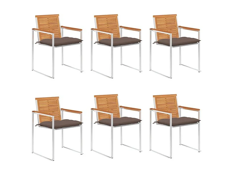 Chaises de jardin lot de 6 avec coussins Bois d'acacia solide