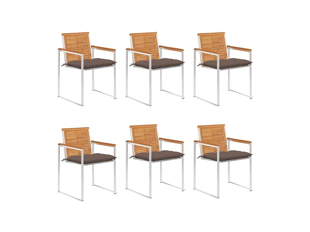 Chaises de jardin lot de 6 avec coussins Bois d'acacia solide