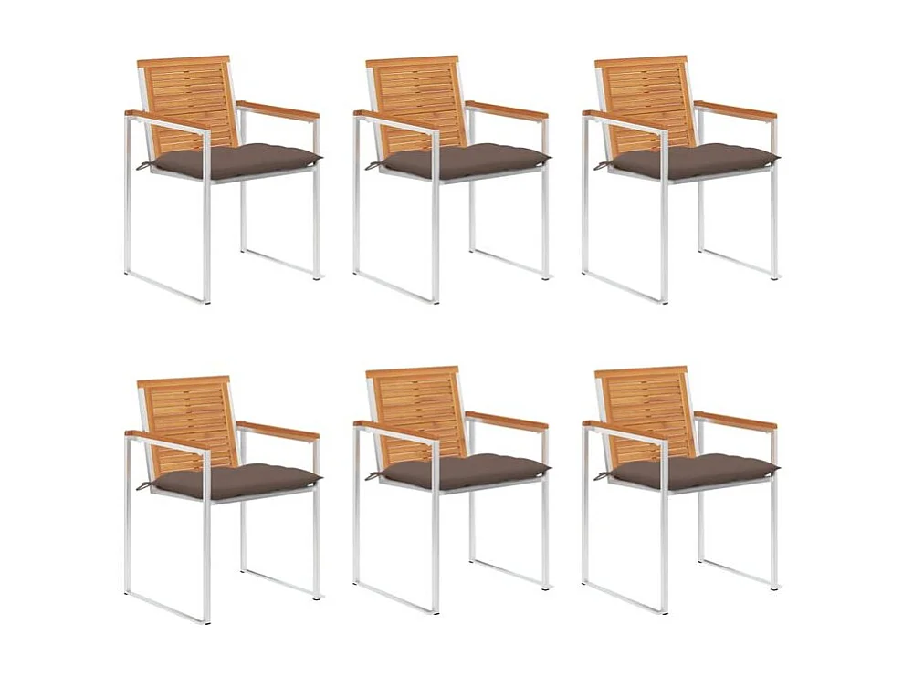 Chaises de jardin lot de 6 avec coussins Bois d'acacia solide