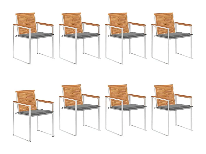 Chaises de jardin 8 pcs avec coussins Bois d'acacia solide