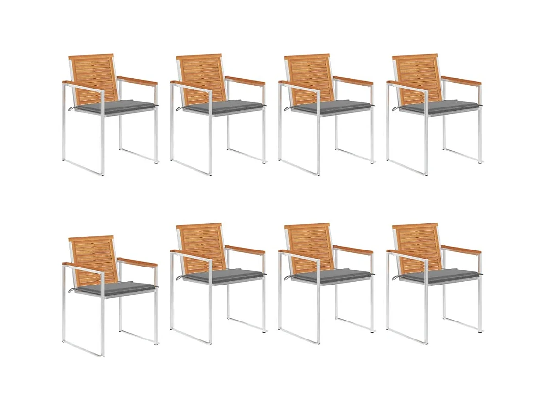 Chaises de jardin 8 pcs avec coussins Bois d'acacia solide