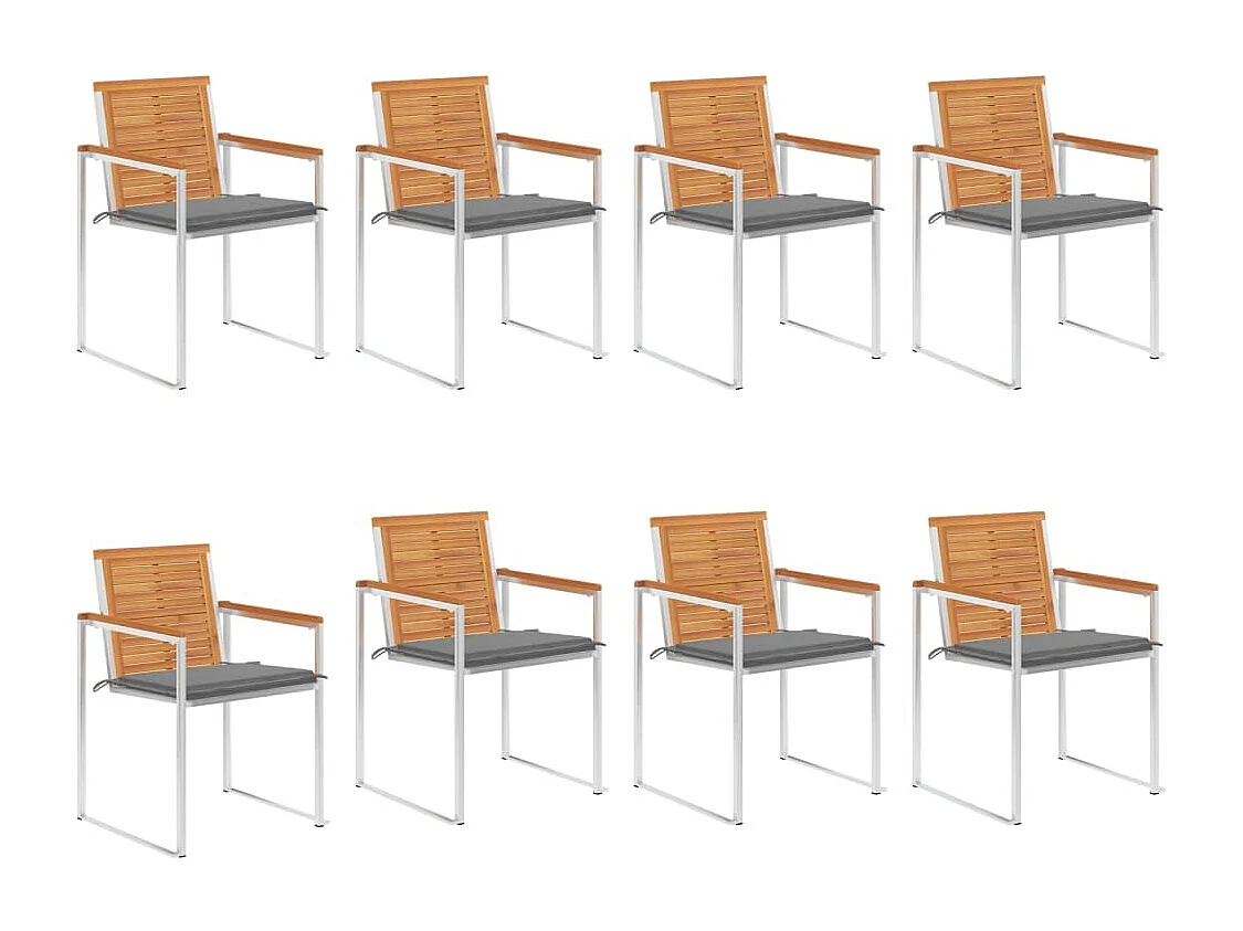 Chaises de jardin 8 pcs avec coussins Bois d'acacia solide