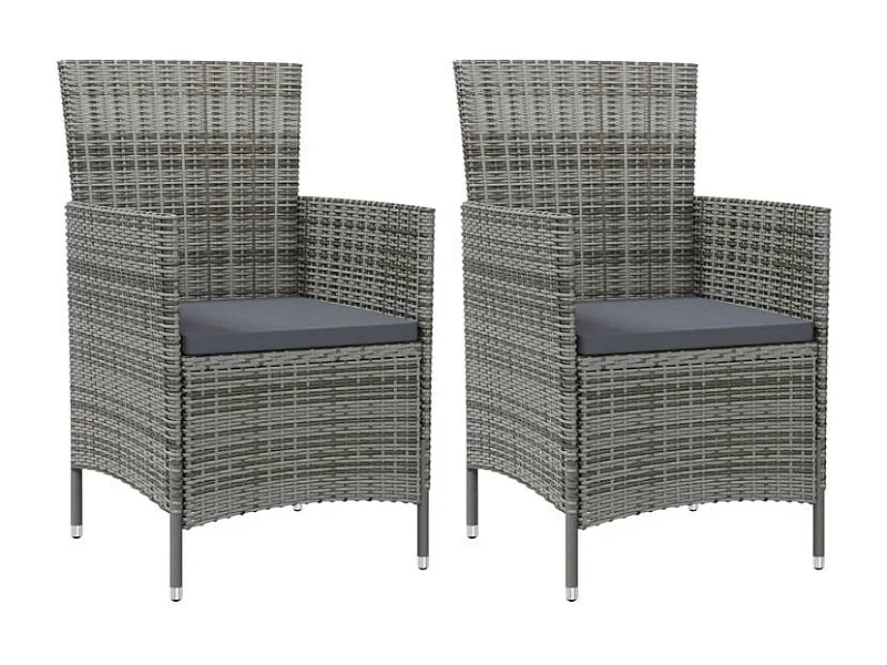 Chaises de jardin avec coussins 2 pcs Résine tressée Gris