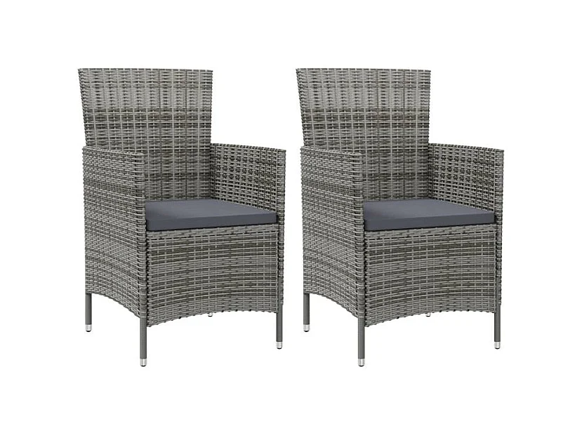 Chaises de jardin avec coussins 2 pcs Résine tressée Gris