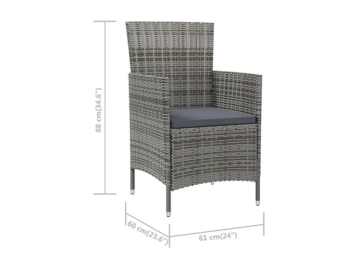 Chaises de jardin avec coussins 2 pcs Résine tressée Gris