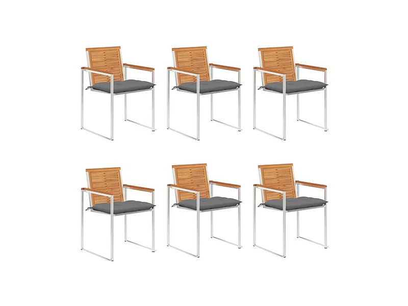 Chaises de jardin lot de 6 avec coussins Bois d'acacia solide