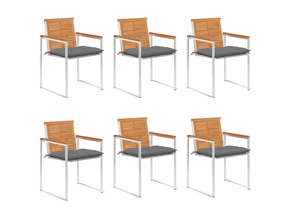 Chaises de jardin lot de 6 avec coussins Bois d'acacia solide