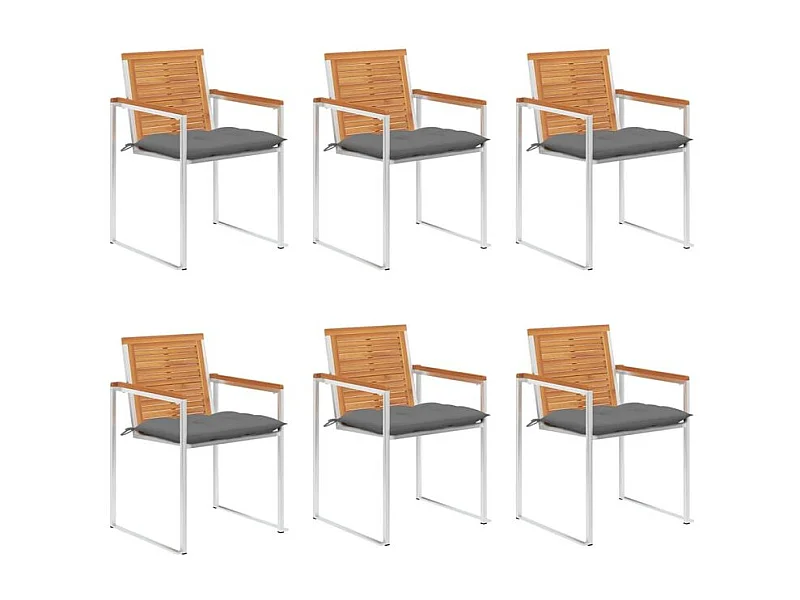 Chaises de jardin lot de 6 avec coussins Bois d'acacia solide