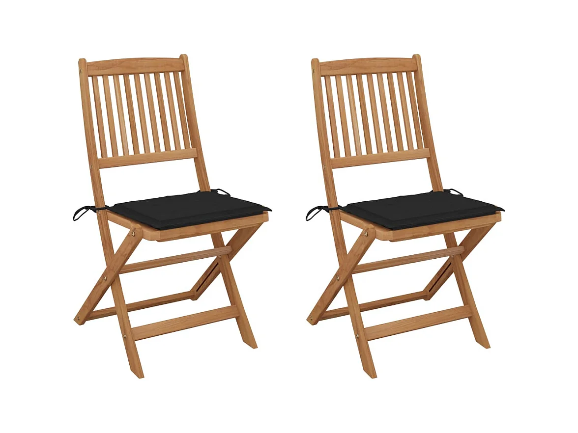 Chaises pliables de jardin 2 pcs avec coussins Bois d'acacia 11