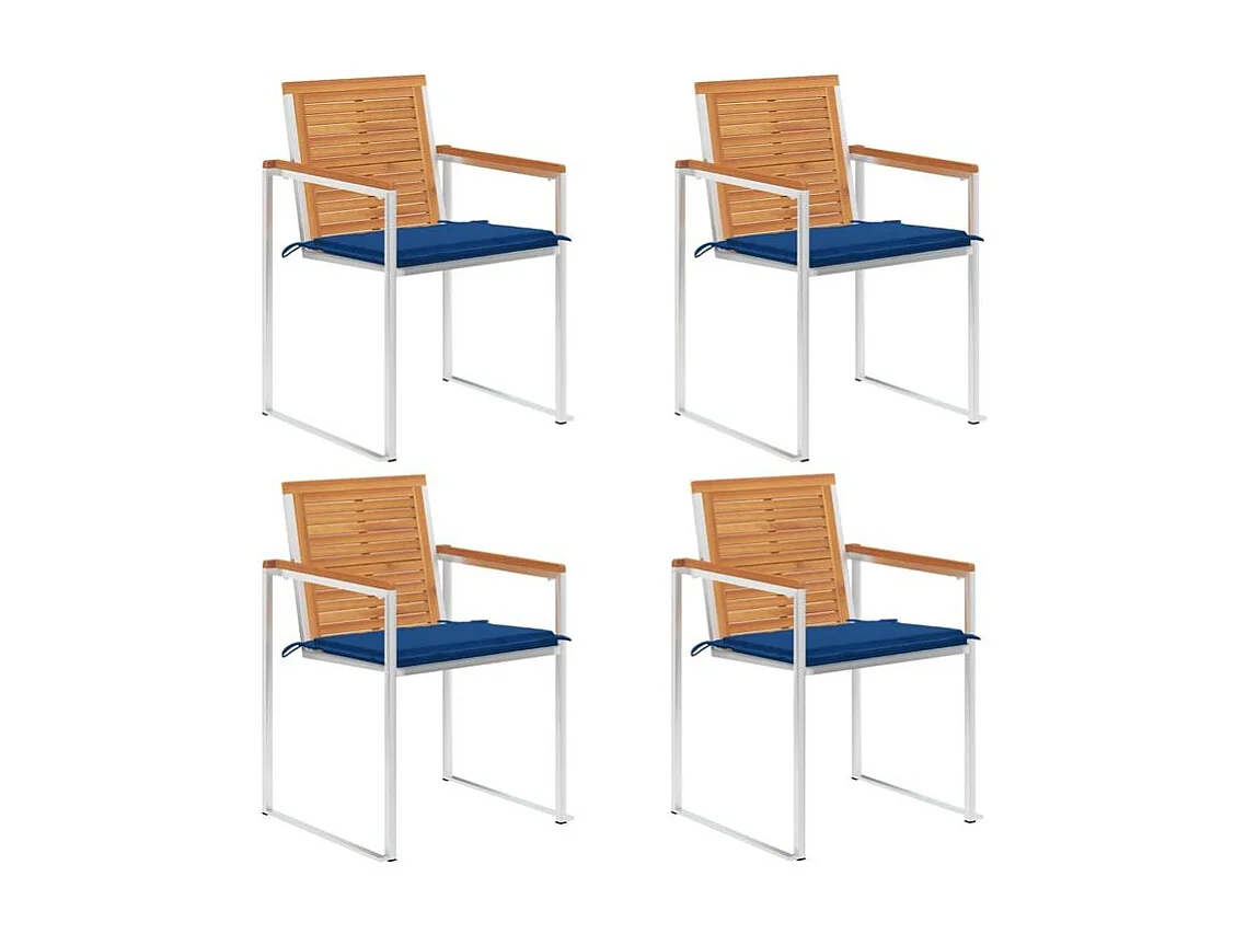 Chaises de jardin lot de 4 avec coussins Bois d'acacia massif