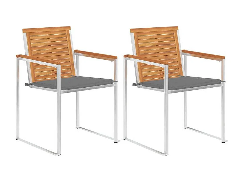 Chaises de jardin avec coussins lot de 2 Acacia solide et acier