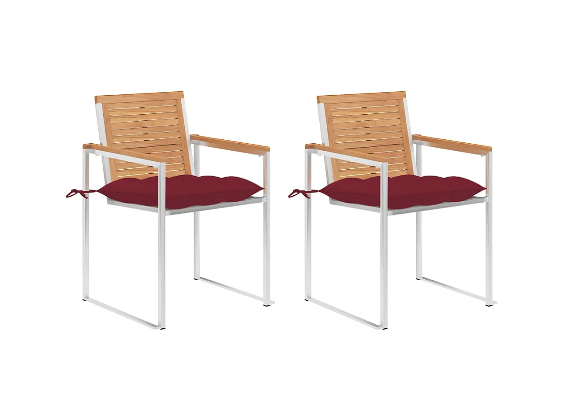Chaises de jardin avec coussins 2 pcs Teck solide et acier 21