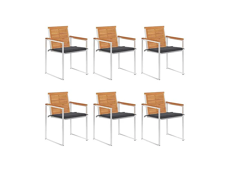Chaises de jardin lot de 6 avec coussins Bois d'acacia solide