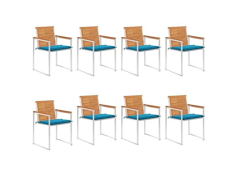 Chaises de jardin lot de 8 avec coussins Bois d'acacia solide