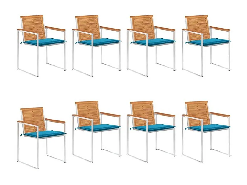 Chaises de jardin lot de 8 avec coussins Bois d'acacia solide