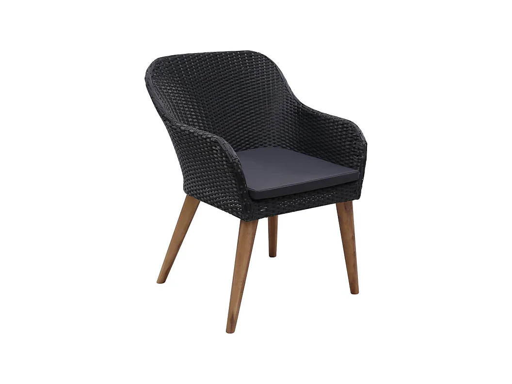 Chaises d'extérieur 2 pcs avec coussins Résine tressée Noir