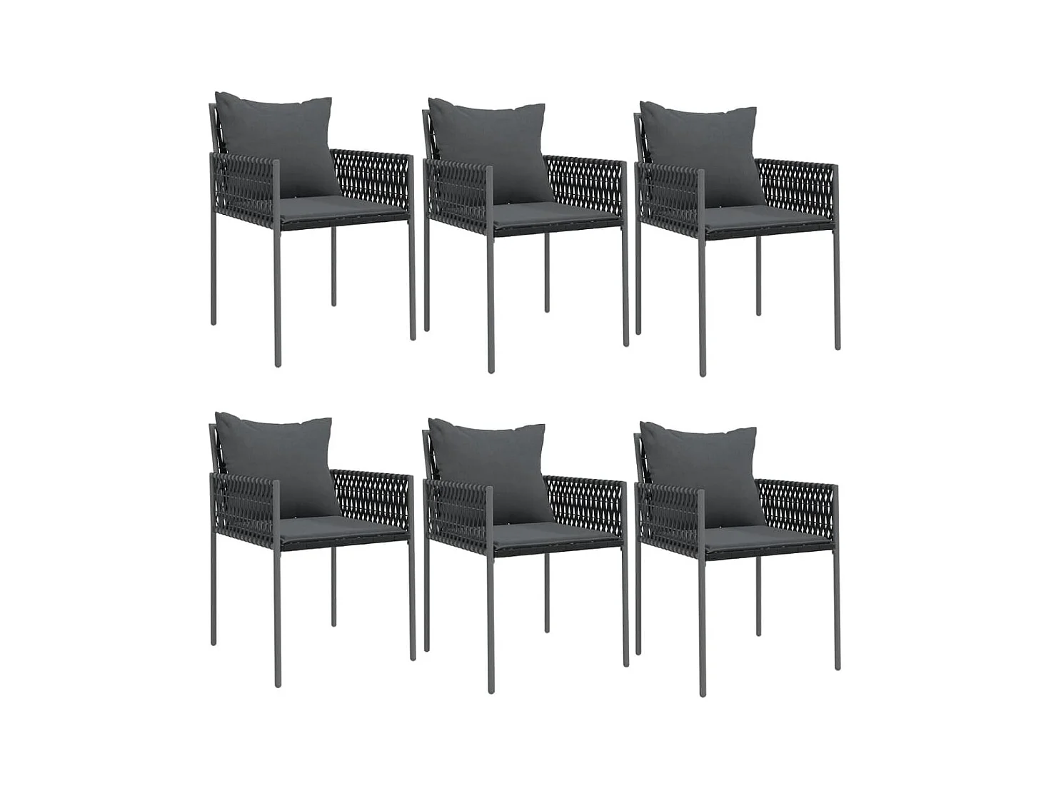 Chaises de jardin avec coussins lot de 6 noir 54x61x83 rotin