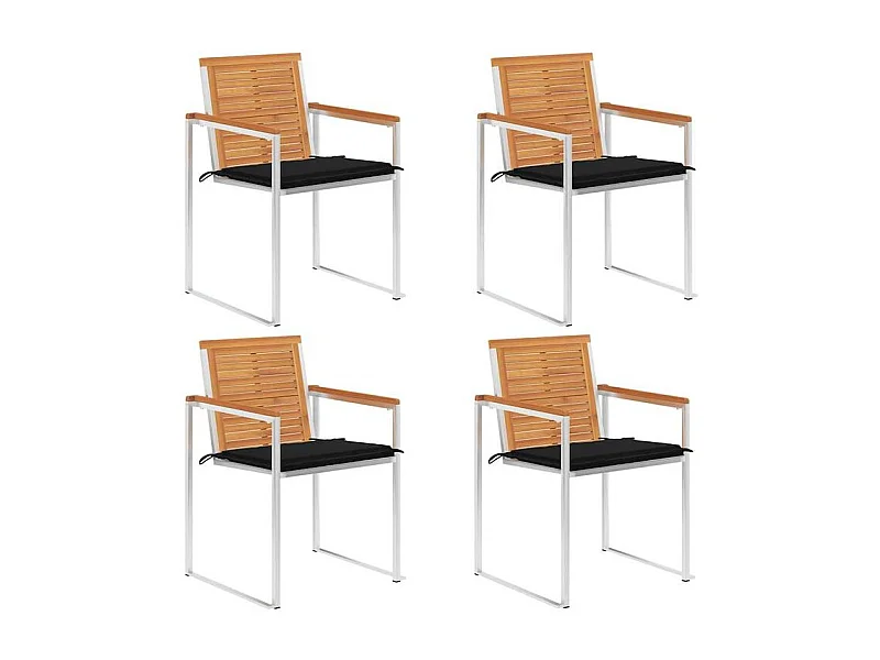 Chaises de jardin lot de 4 avec coussins Bois d'acacia massif
