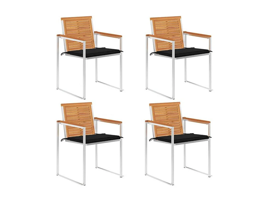 Chaises de jardin lot de 4 avec coussins Bois d'acacia massif