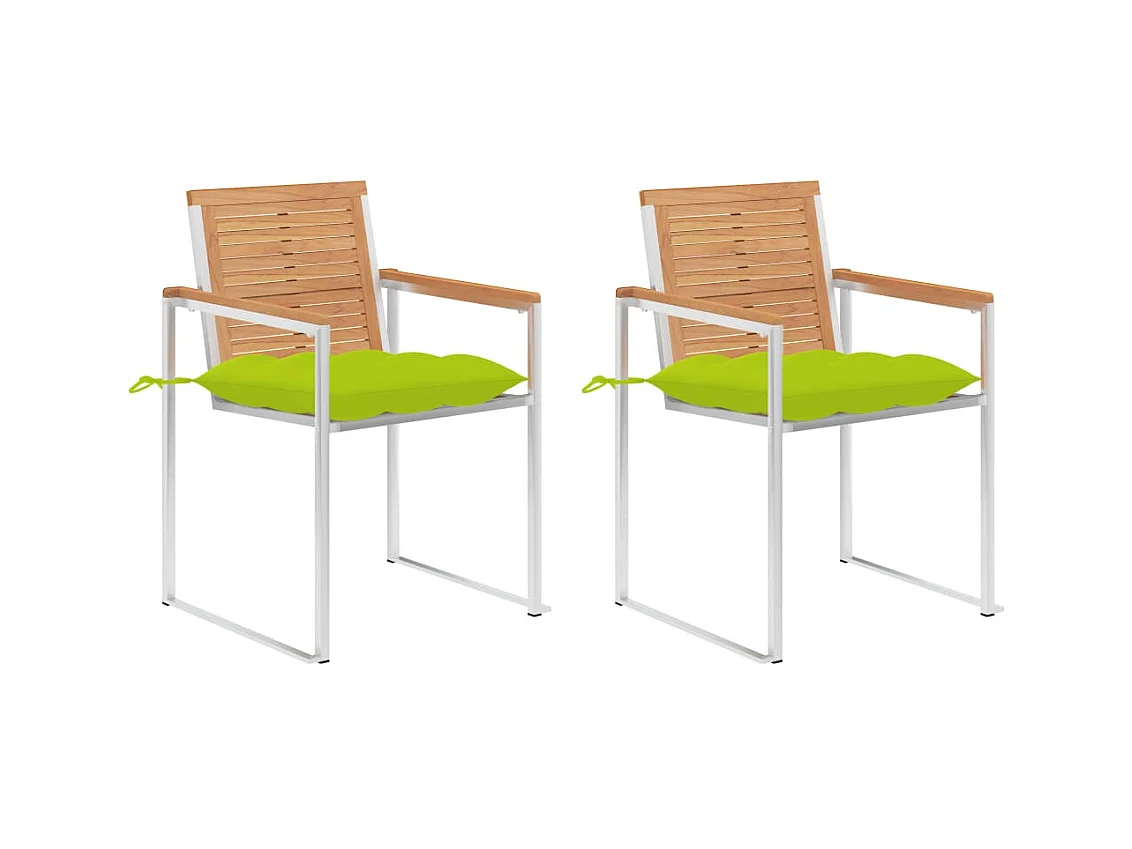 Chaises de jardin avec coussins 2 pcs Teck solide et acier 23