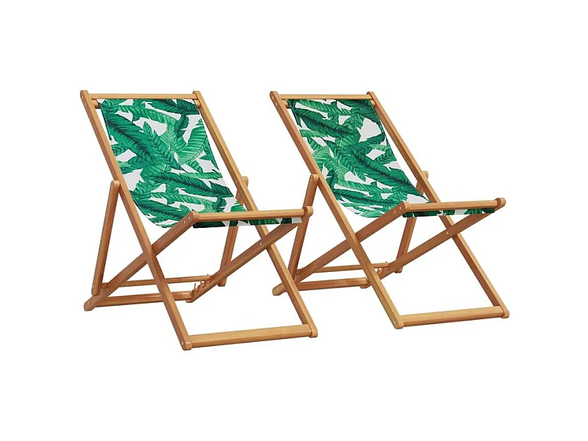 Chaises de plage pliantes lot de 2 tissu et bois massif