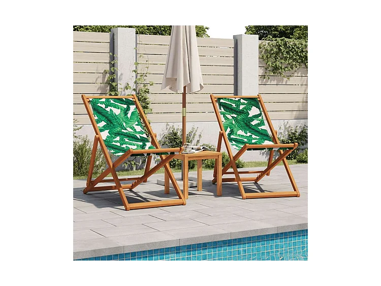 Chaises de plage pliantes lot de 2 tissu et bois massif