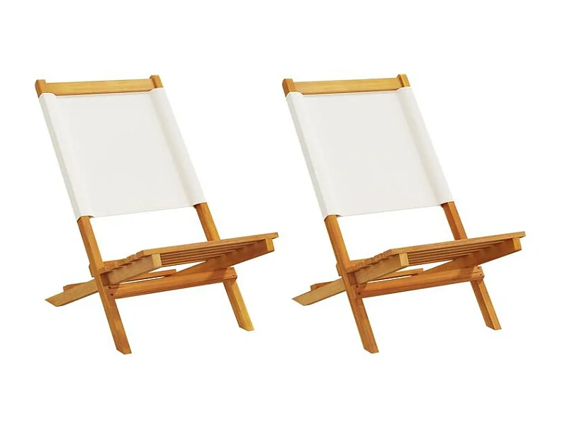 Chaises de jardin lot de 2 blanc crème bois acacia massif tissu