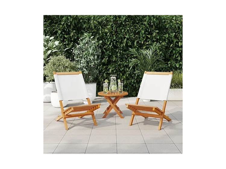 Chaises de jardin lot de 2 blanc crème bois acacia massif tissu