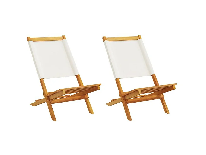 Chaises de jardin lot de 2 blanc crème bois acacia massif tissu