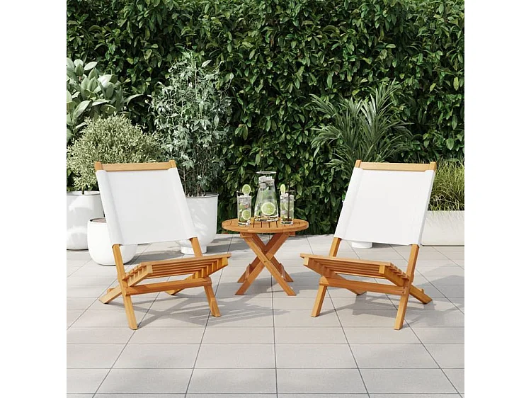 Chaises de jardin lot de 2 blanc crème bois acacia massif tissu