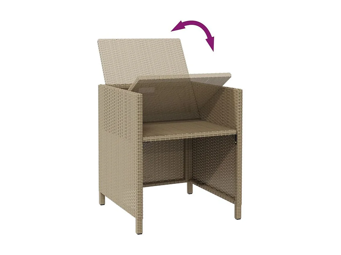 Chaises de jardin avec tabourets 2 pcs Résine tressée Beige