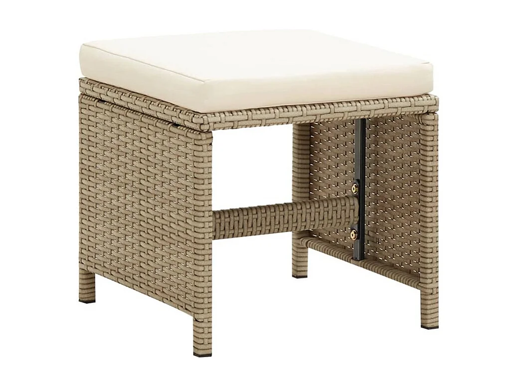 Chaises de jardin avec tabourets 2 pcs Résine tressée Beige