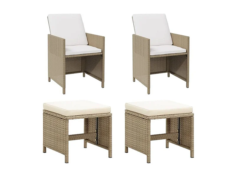 Chaises de jardin avec tabourets 2 pcs Résine tressée Beige