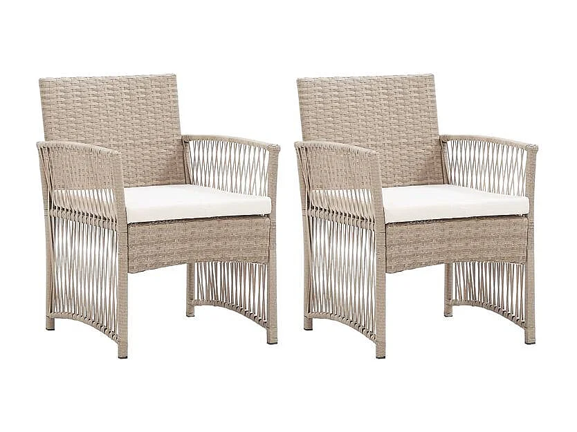 Fauteuils de jardin avec coussins 2 pcs Beige Résine tressée