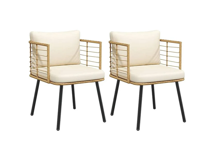Chaises de jardin lot de 2 avec coussins naturel résine tressée