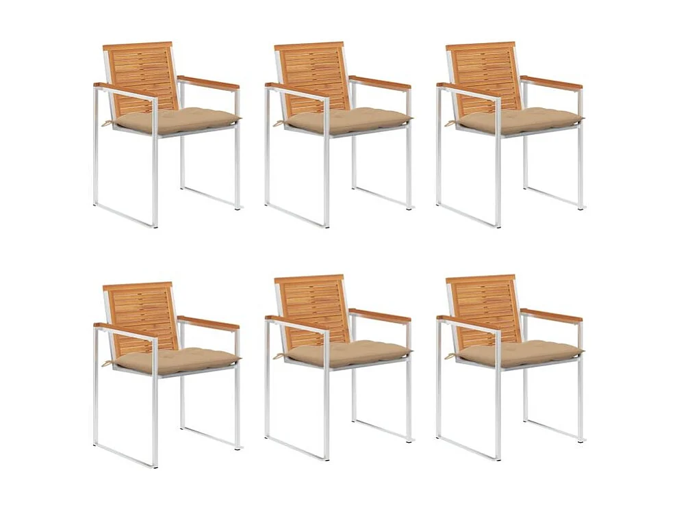 Chaises de jardin lot de 6 avec coussins Bois d'acacia solide