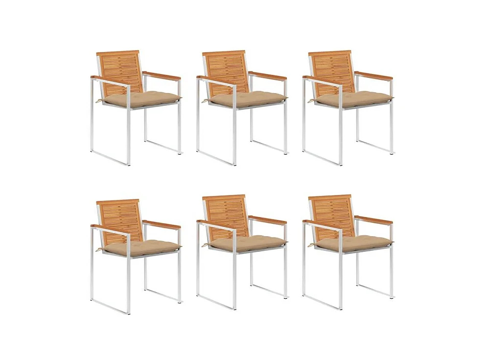 Chaises de jardin lot de 6 avec coussins Bois d'acacia solide