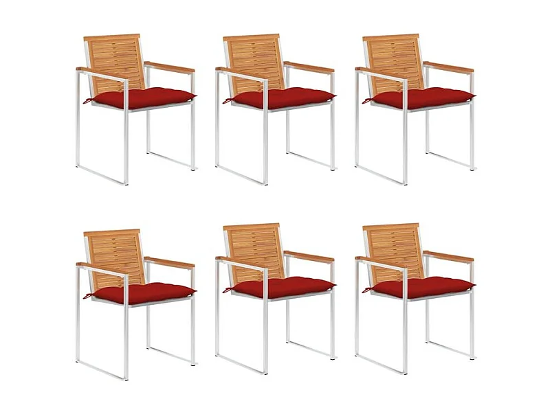Chaises de jardin lot de 6 avec coussins Bois d'acacia solide