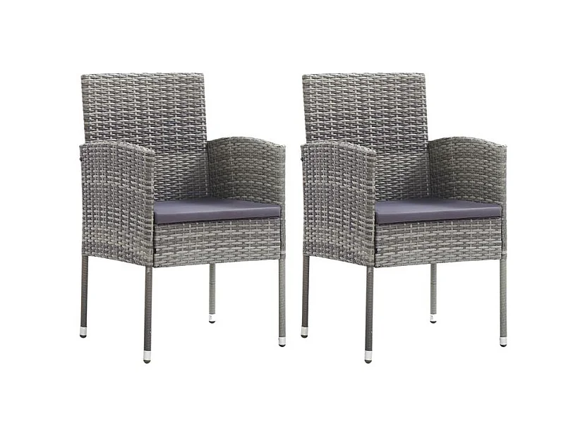 Chaises de jardin coussins gris foncé 2 pcs résine tressée