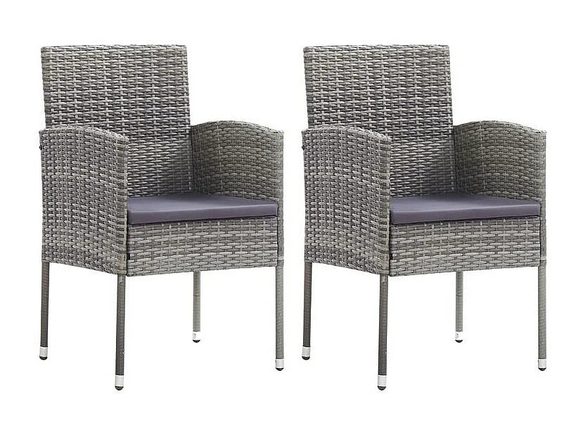 Chaises de jardin coussins gris foncé 2 pcs résine tressée