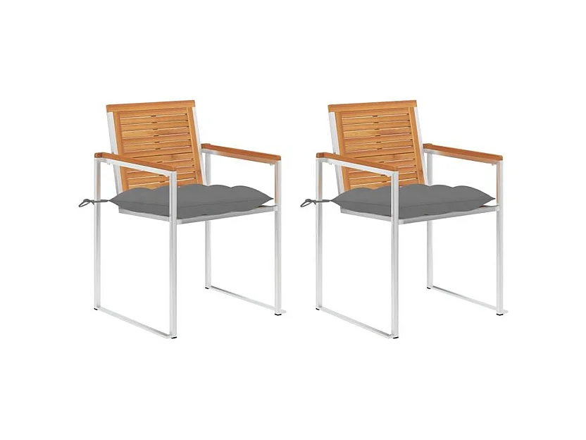 Chaises de jardin avec coussins lot de 2 Acacia solide et acier