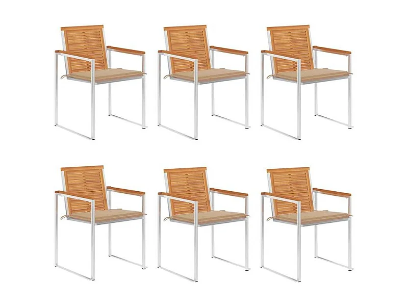 Chaises de jardin lot de 6 avec coussins Bois d'acacia solide