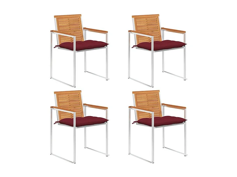 Chaises de jardin lot de 4 avec coussins Bois d'acacia massif