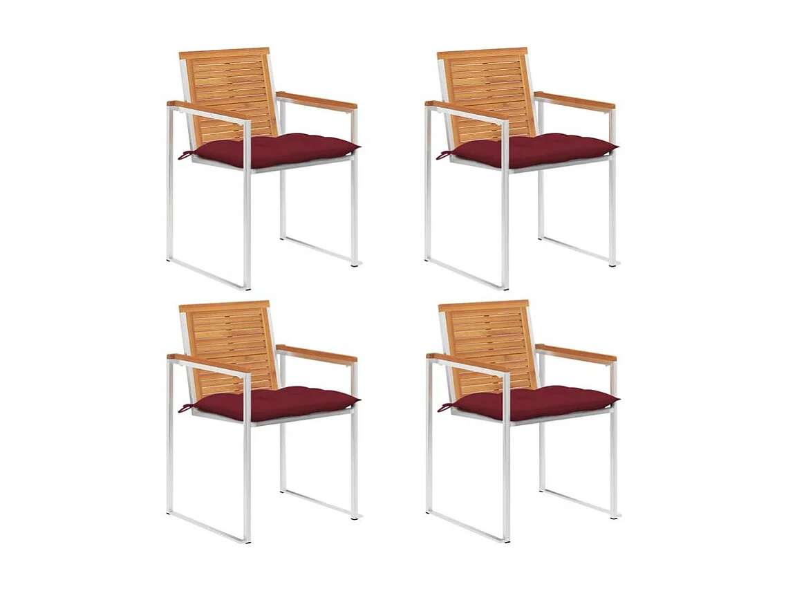 Chaises de jardin lot de 4 avec coussins Bois d'acacia massif