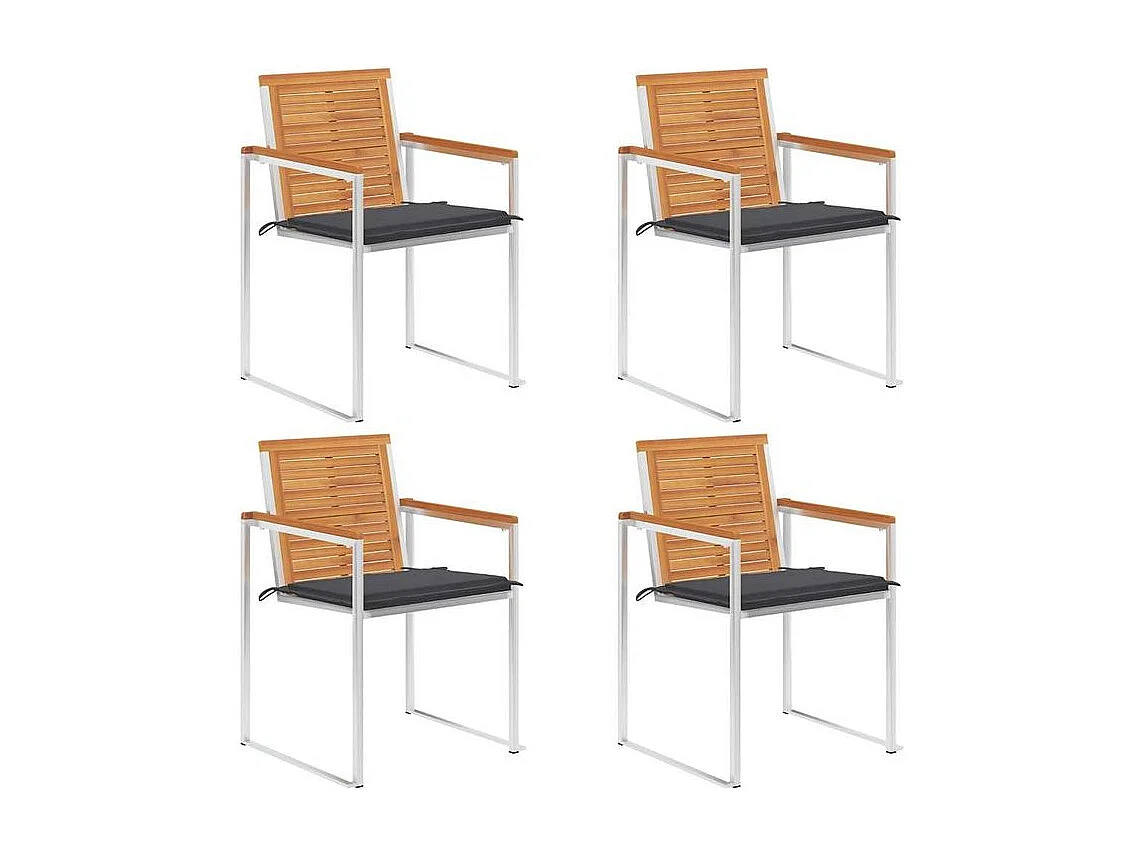 Chaises de jardin lot de 4 avec coussins Bois d'acacia massif