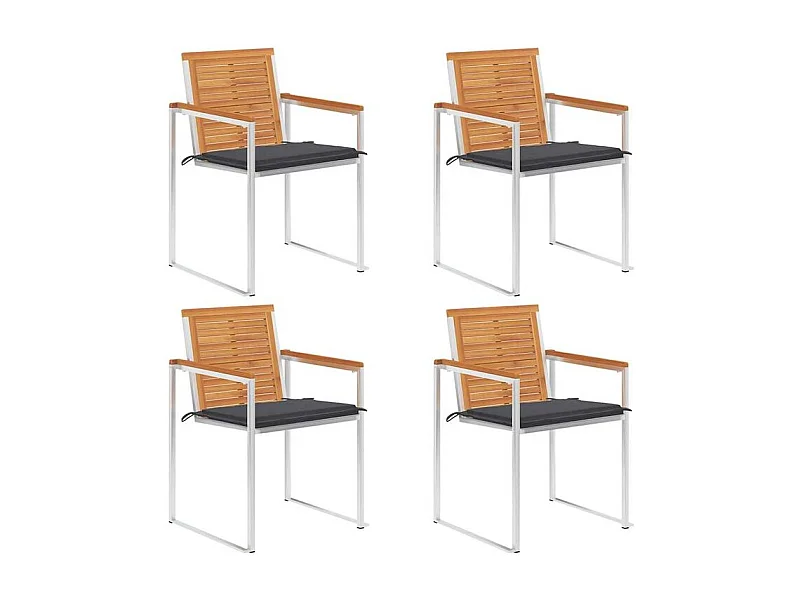 Chaises de jardin lot de 4 avec coussins Bois d'acacia massif