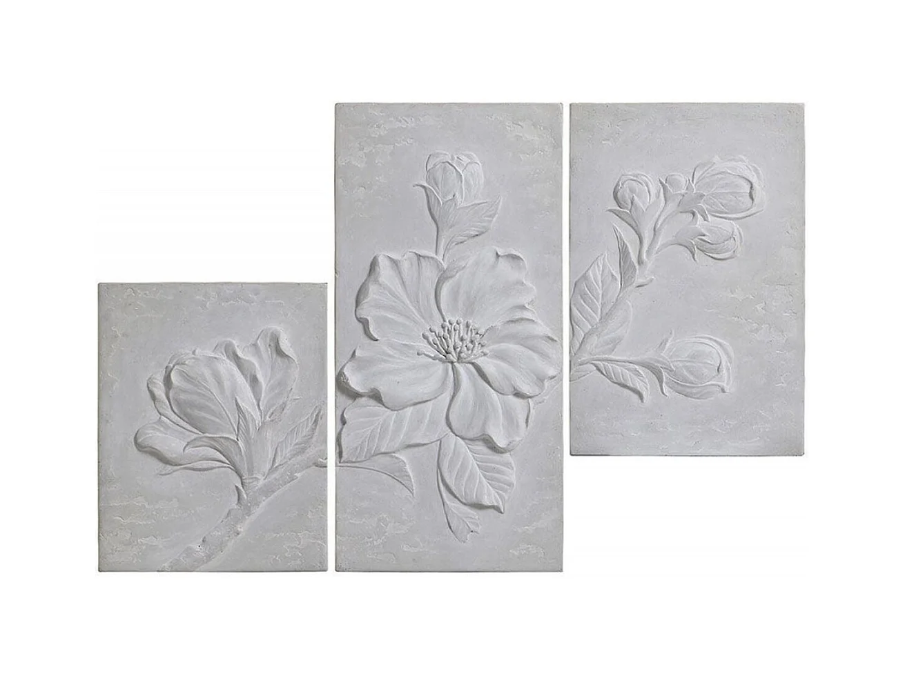Triptyque en béton motif floral en relief Pierre Gris - Charme Interior's