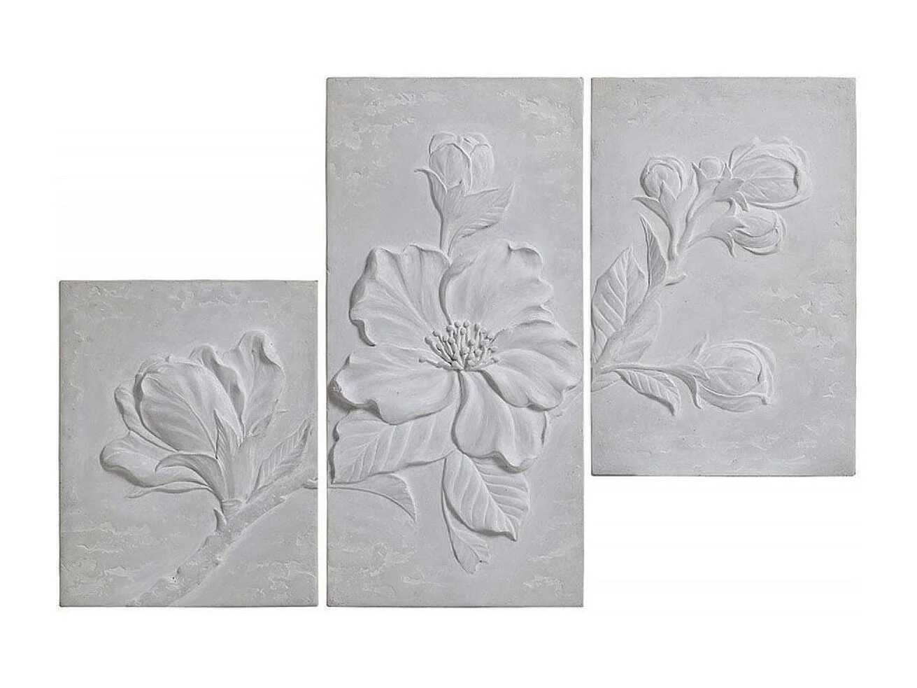 Triptyque en béton motif floral en relief Pierre Gris - Charme Interior's