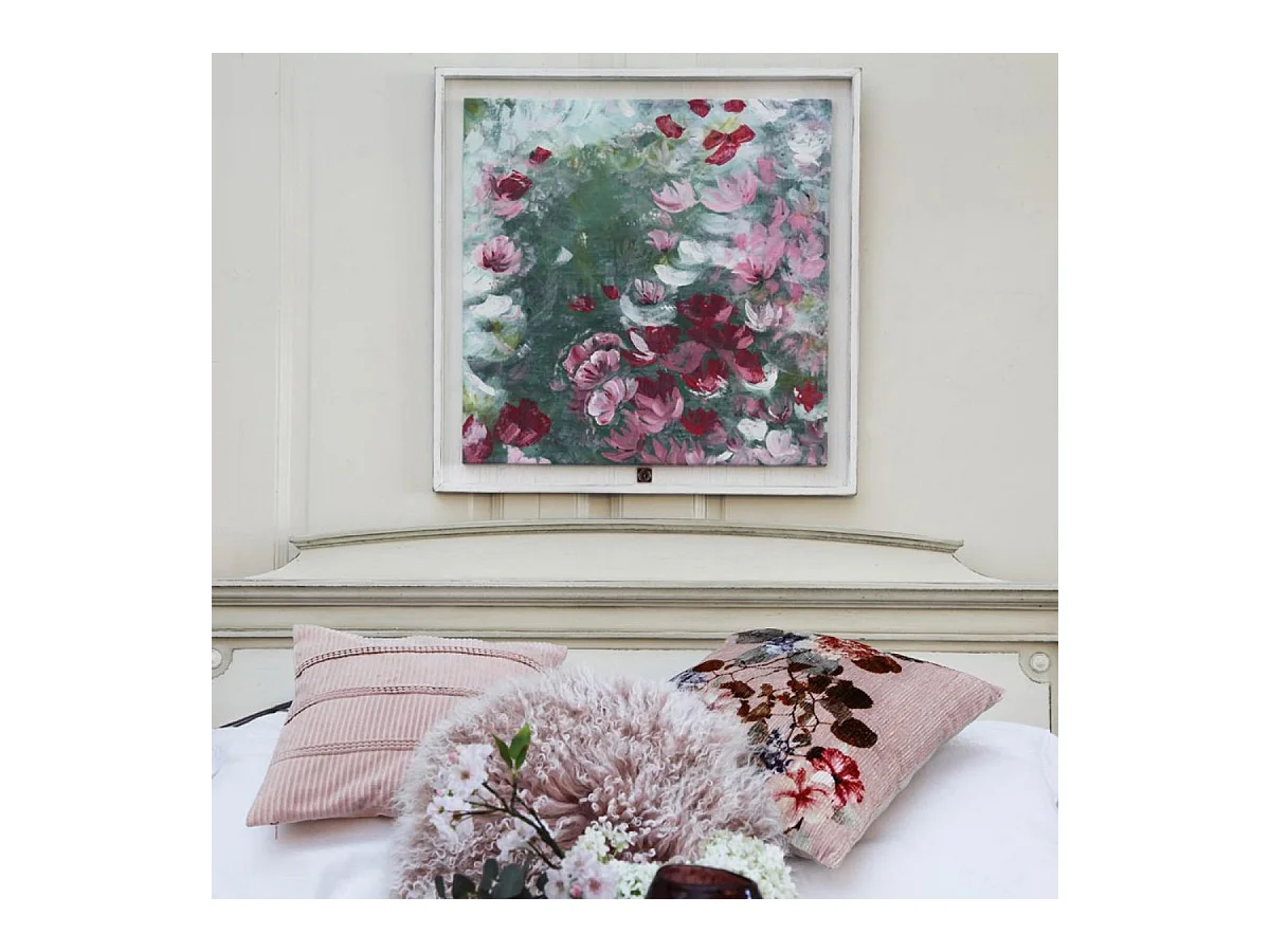 Tableau peinture à l'huile motif fleurs Bois Blanc - Charme Interior's